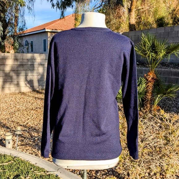 1990s Vintage Anna Gray Womens Small Navy Acrylic Cable Knit Accent Cardigan EUC - Picture 2 of 7